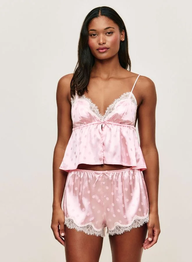 UNDIZ Satin and lace cami with polka dot pattern